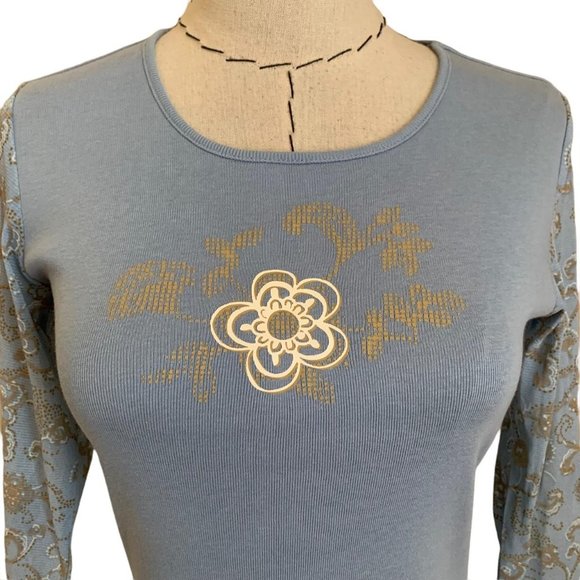 Closet clean out! Vintage Y2k Mexx Light Blue Tee T-Shirt with Mesh Sleeves XS - Picture 4 of 4